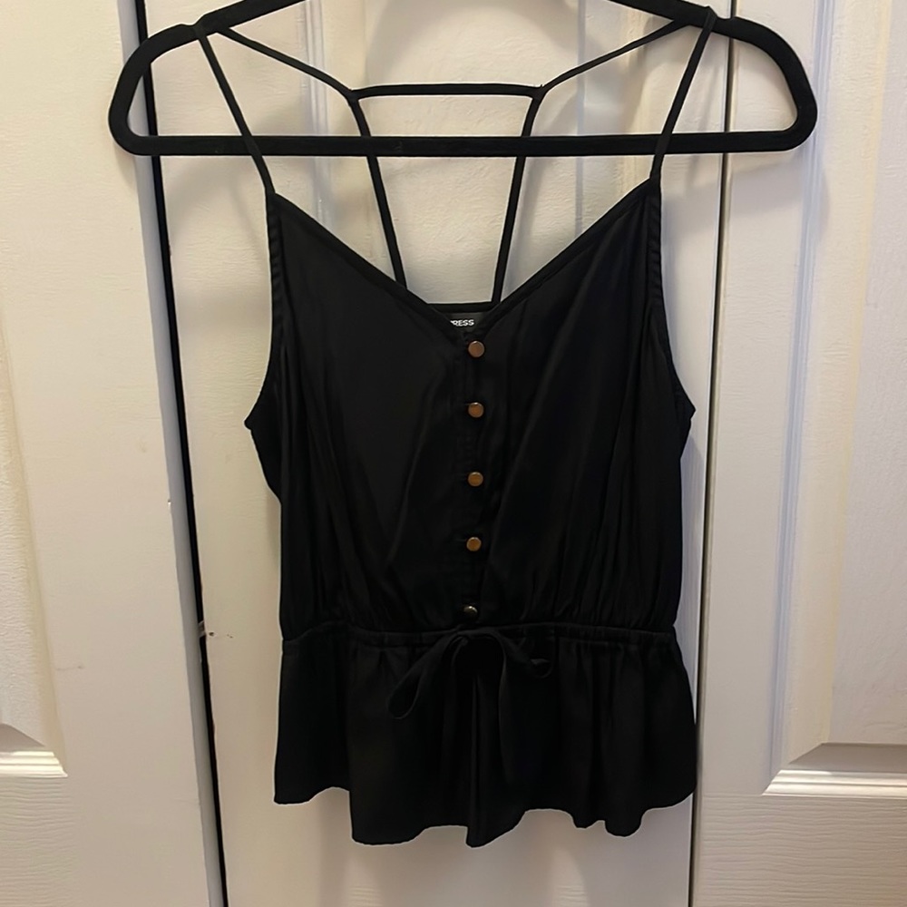 Express Black Tank with Gold Button Details